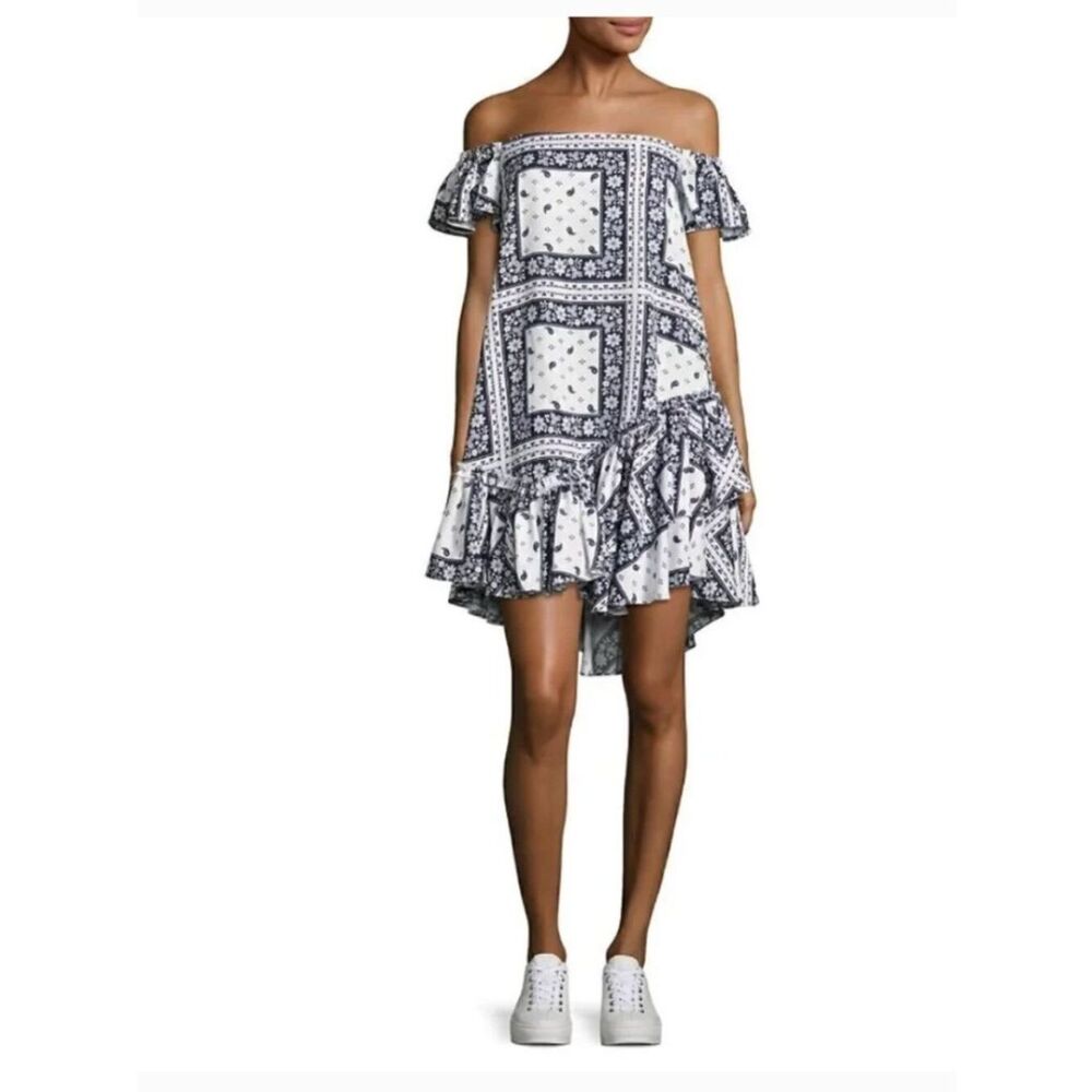 Cinq à Sept Bandana Print Ruffle Mini Dress Size 6 Tencel
